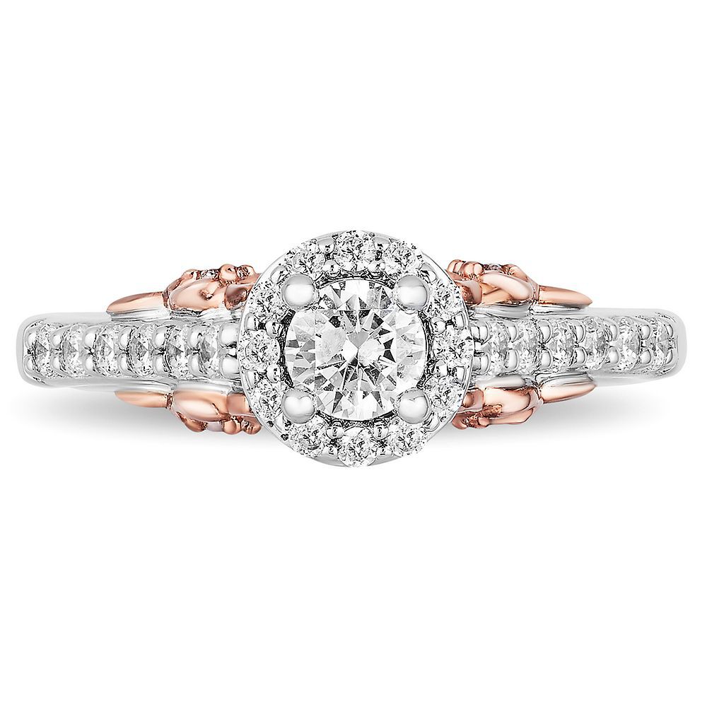 Enchanted Disney Fine Jewelry Womens 1/4 CT. T.W. Mined White Diamond 14K  Rose Gold Over Silver Sterling Silver Flower Beauty and the Beast Belle  Princess Halo Side Stone Cocktail Ring - JCPenney